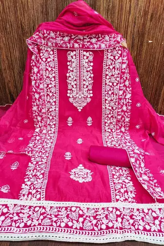 embroidered art silk unstitched dress material