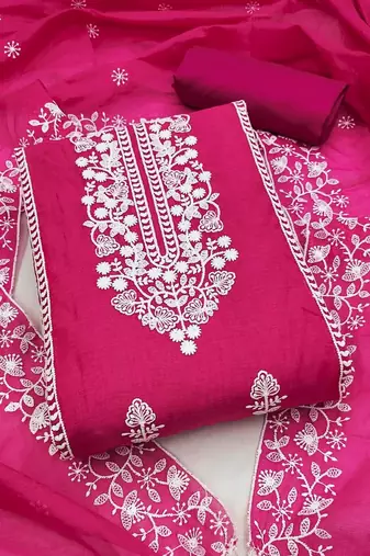 embroidered art silk unstitched dress material