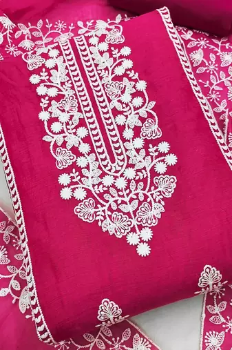 embroidered art silk unstitched dress material