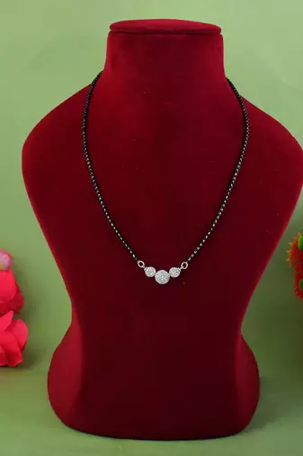 Radiant fine silver color american diamond mangalsutra created for modern women