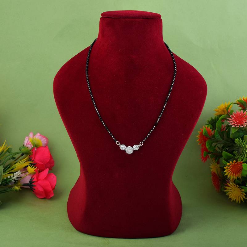 Radiant fine silver color american diamond mangalsutra created for modern women