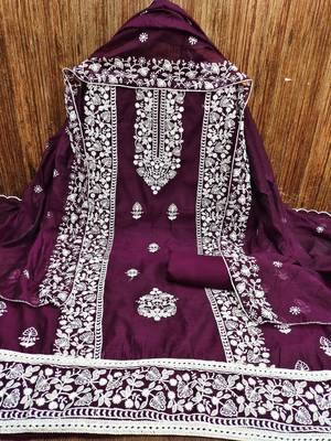 Embroidered Chanderi Silk Unstitched Dress Material 1