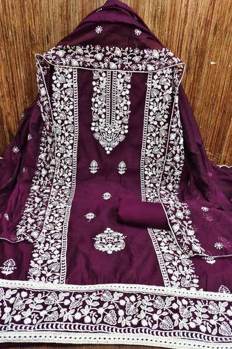 Embroidered Chanderi Silk Unstitched Dress Material