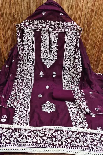 Embroidered Chanderi Silk Unstitched Dress Material