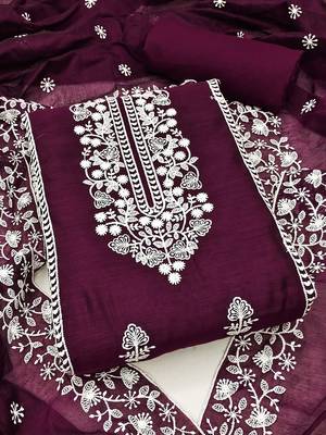 Embroidered Chanderi Silk Unstitched Dress Material 2