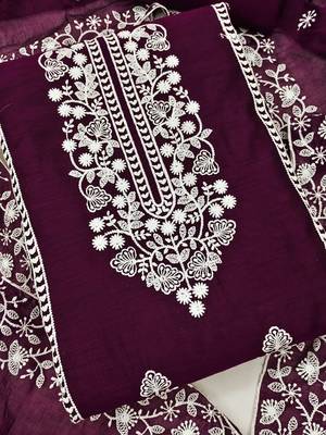 Embroidered Chanderi Silk Unstitched Dress Material 3