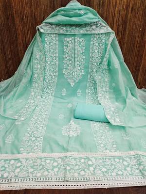 Embroidered Art Silk Unstitched Dress Material 1