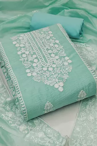 Embroidered Art Silk Unstitched Dress Material