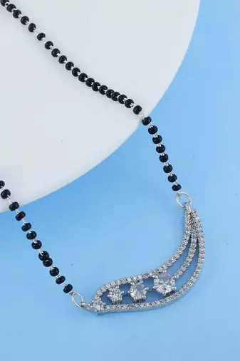 Fine polish silver color american diamond mangalsutra ideal for minimalist styling