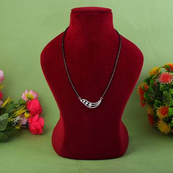 Fine polish silver color american diamond mangalsutra ideal for minimalist styling 2