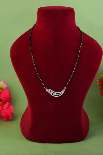 Fine polish silver color american diamond mangalsutra ideal for minimalist styling