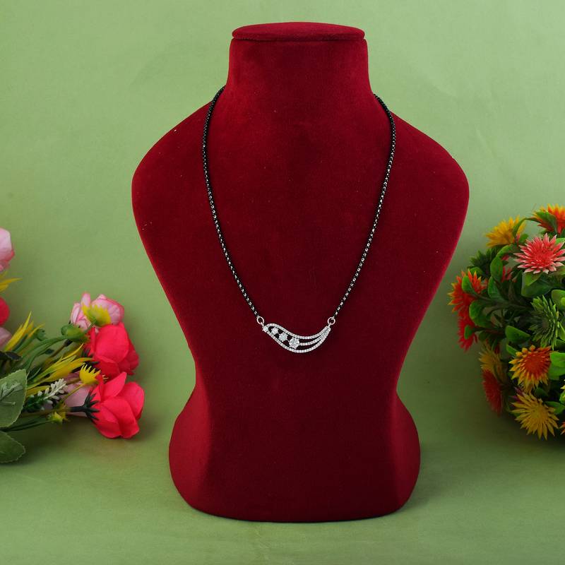 Fine polish silver color american diamond mangalsutra ideal for minimalist styling