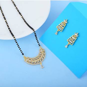 Opulent polish gold color american diamond mangalsutra designed for special wear 1