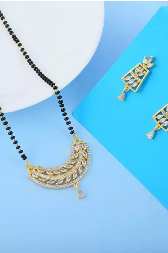 Opulent polish gold color american diamond mangalsutra designed for special wear