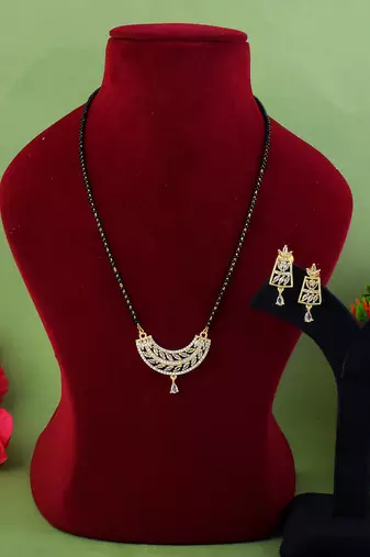 Opulent polish gold color american diamond mangalsutra designed for special wear