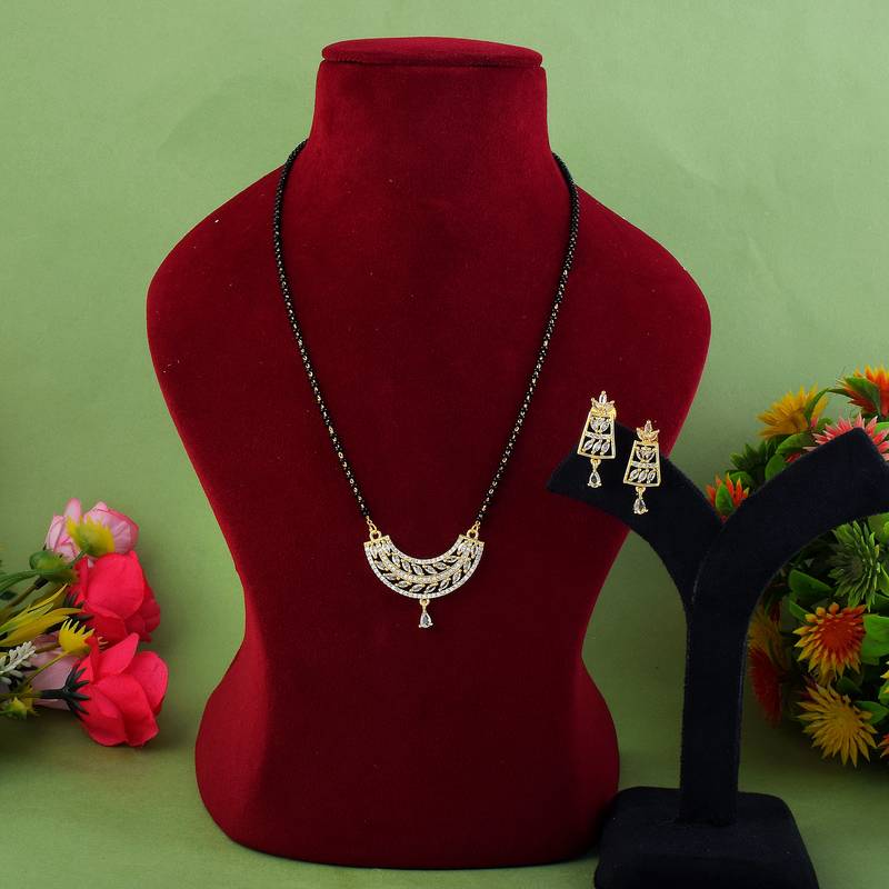 Opulent polish gold color american diamond mangalsutra designed for special wear