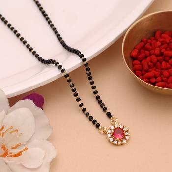 Vibrant rani color american diamond mangalsutra pendant with chain for married women 1