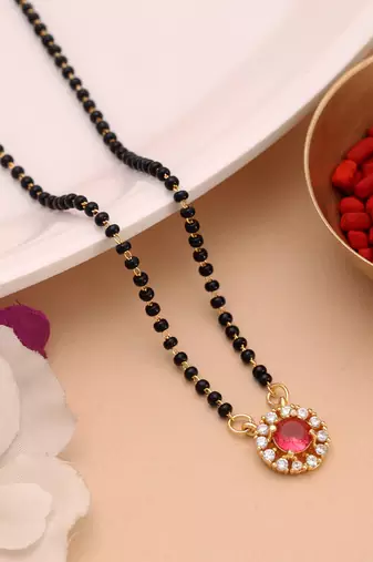 Vibrant rani color american diamond mangalsutra pendant with chain for married women