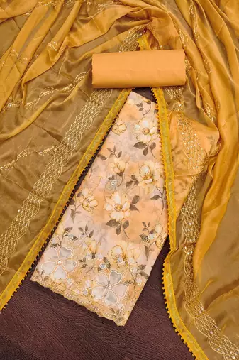 Floral Embroidered Sequinned Pure Cotton Unstitched Dress Material
