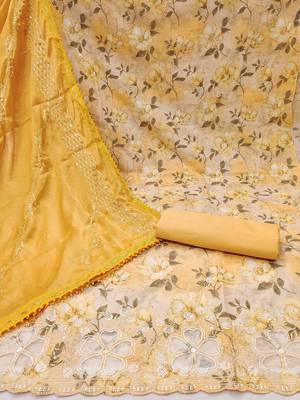 Floral Embroidered Sequinned Pure Cotton Unstitched Dress Material 3