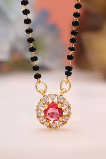 Vibrant rani color american diamond mangalsutra pendant with chain for married women