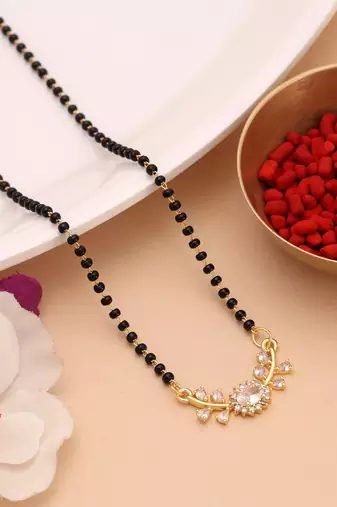 Classic fine gold color american diamond mangalsutra for traditional daily indian wear