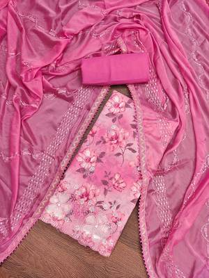 Floral Embroidered Sequinned Pure Cotton Unstitched Dress Material 1