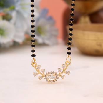 Classic fine gold color american diamond mangalsutra for traditional daily indian wear 2