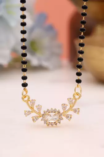 Classic fine gold color american diamond mangalsutra for traditional daily indian wear