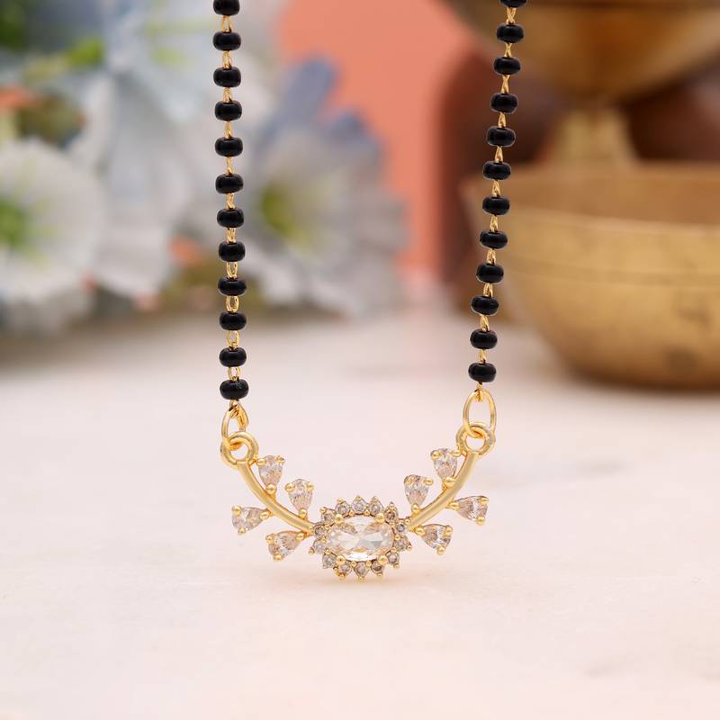 Classic fine gold color american diamond mangalsutra for traditional daily indian wear