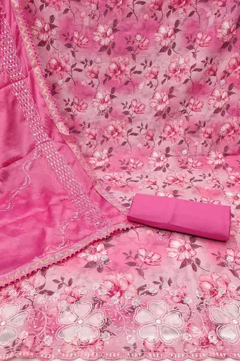 Floral Embroidered Sequinned Pure Cotton Unstitched Dress Material