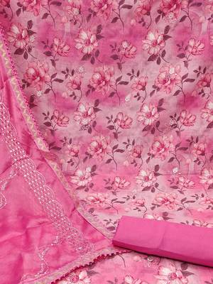 Floral Embroidered Sequinned Pure Cotton Unstitched Dress Material 4