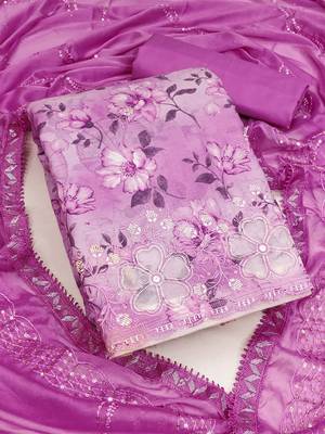 Floral Printed Sequinned Pure Cotton Unstitched Dress Material 2