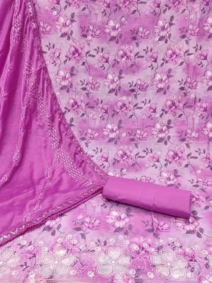 Floral Printed Sequinned Pure Cotton Unstitched Dress Material 3