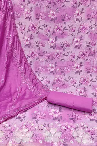 Floral Printed Sequinned Pure Cotton Unstitched Dress Material