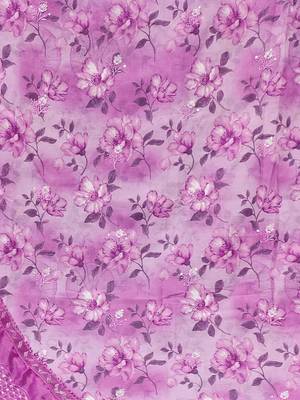 Floral Printed Sequinned Pure Cotton Unstitched Dress Material 4