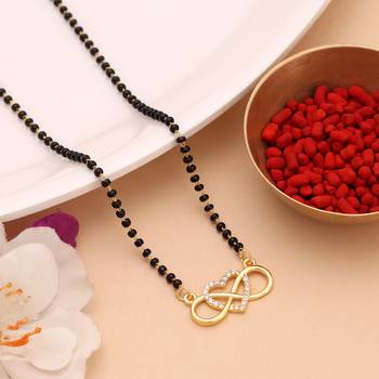 Dazzling traditional gold color american diamond infinity love mangalsutra for women wear 1