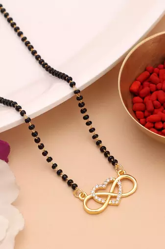 Dazzling traditional gold color american diamond infinity love mangalsutra for women wear