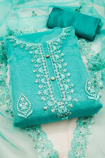 floral embroidered organza unstitched dress material