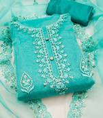 floral embroidered organza unstitched dress material