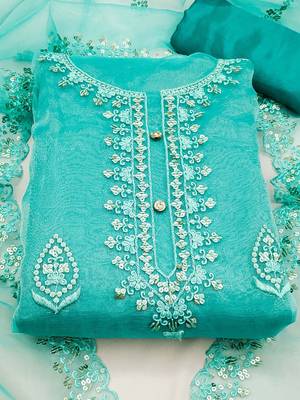 floral embroidered organza unstitched dress material 2