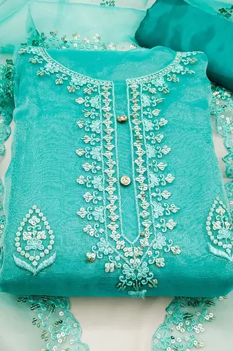floral embroidered organza unstitched dress material