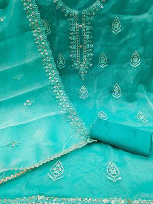 floral embroidered organza unstitched dress material 3