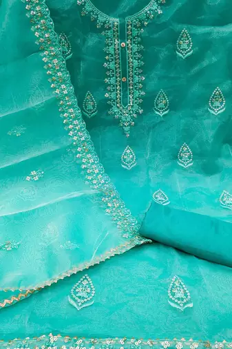 floral embroidered organza unstitched dress material