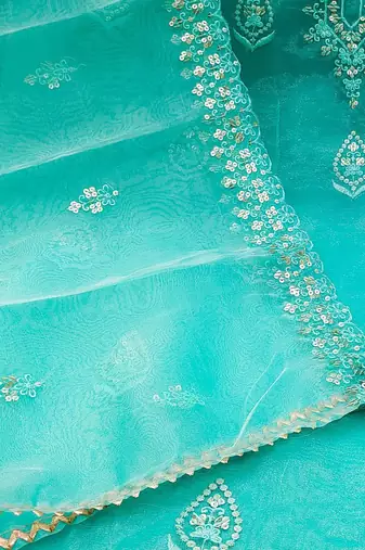 floral embroidered organza unstitched dress material
