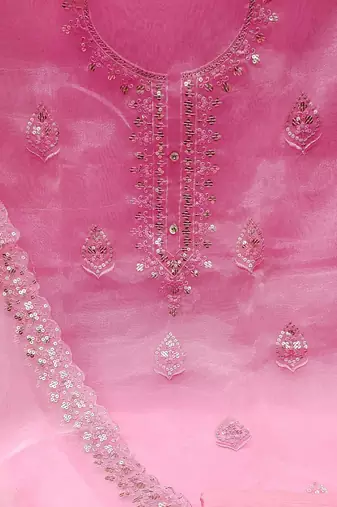 ethnic motifs embroidered organza unstitched dress material