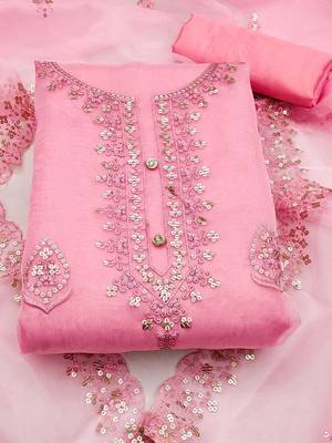 ethnic motifs embroidered organza unstitched dress material 5