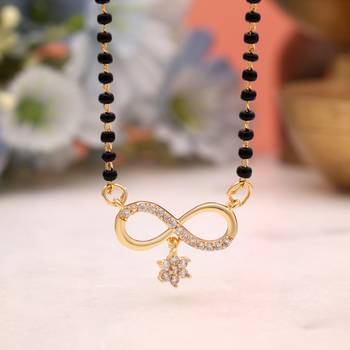 Royal sheen gold color american diamond mangalsutra for wedding ceremony celebrations 2