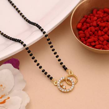 Timeless shining gold color american diamond mangalsutra perfect for ethnic outfits 1