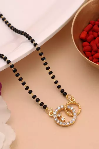 Timeless shining gold color american diamond mangalsutra perfect for ethnic outfits